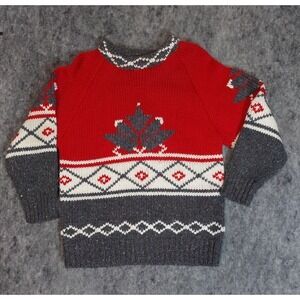 Vtg Susann D Sweater Womens Medium Red Gray Fair Isle Wool Blend Nordic Granny